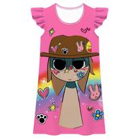 New Girls Sprunki Plush Cosplay Dress Flutter Sleeve Cartoon Character Kids Casual Home Party Dress For Little Girls 100cm