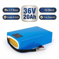 German Stock 36V 20Ah Blue Rectangular Lithium Battery with 2600mAh 10s8p China Cells, 20A BMS & 3A Big Warhead Plug 36 V 20Ah