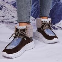 Faux Fur Lace Up Snow Boots Women 2025 Winter Thick Bottom Wedge Heel Cotton Hiking Shoes Warm Short Plush Ankle Boots 36 ruda