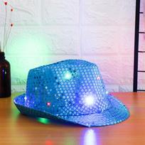 New Fashion Light Up Dress Dance Party Panama Cap Jazz Hat Led Fedora Trilby Sequin ežero mėlyna spalva