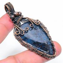 Natural Blue Azurite Gemstone Handmade Copper Wire Wrap Pendant 2.84  m2l25