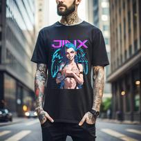 100% medvilnės UNISEX MARŠKINĖLIAI VYRIŠKI MOTERIŠKI Jinx Arcane Marškinėliai Japonų Anime Animacinis Jinx Arcane Grafinis Marškinėlis Waifu 102 S juoda
