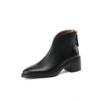 2024 New Mature Office Lady Short Boots for Women Autumn Winter Genuine Leather High Heels Back Zipper Working Shoes Woman Basic 34 juoda