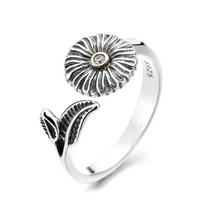 Adjustable Open Ring With Vintage Daisy Motif Copper Plated Unisex Boho Chic Statement Jewelry Adjustable Open Band
