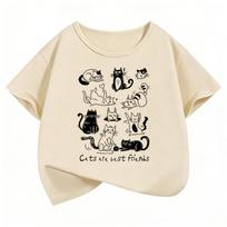 Cat Are Best Friends Design Printed T Shirts Short Sleeve Kids Childrens Tshirt Boys Girls Summer Spring Casual Top Tee Shirt 110
