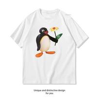 pingu with flower Shirt Summer Woman Man Casual Breathable Printed Tshirt fashion Oneck S3XL Tops Shortsleev S