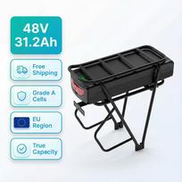 DE Warehouse 48V 31.2Ah E-Bike Battery 5200mAh 21700 Cells & 50A Smart BMS XT60, Complete with Rear Carrier Rack 48 V 31.2ah