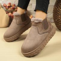 Women's Short Fur Lined Thickened Snow Boots Winter Warm Rubber Upgraded Version Slip-On Cotton Shoes Fashionable Boots 36 chaki