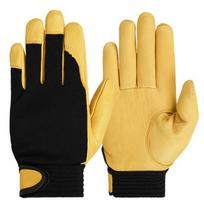 Professional Thickened Labor Insurance Gloves Wear-Resistant Flex Grip Leather Work Gloves Comfortable Protective Gloves Welding (Yellow,XL) geltona
