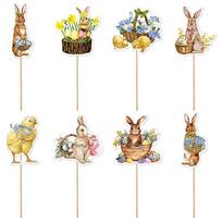 8pcs Exquisite Card Plug-in Easter Cake Plate Bunny Easter Decor Cake Ornaments Easter Gift Party Holiday Decorations