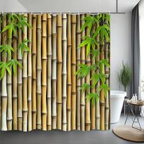 Žalia Bambuko Dušo Užuolaida Zen Meditacija Gamta Botaninė Poliesterio Audinio Dušo Užuolaidos Vonios Dekoras Su Kabliukais 90x180cm