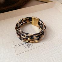 American Leopard Print Leather Open Bangle: Trendy, High-End Women's Fashion Bracelet gray