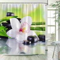 1 vnt. žalių bambukų Zen dušo užuolaidų rinkinys, SPA akmenys ir orchidėjų gėlės poliesterio audinio vonios užuolaida su kabliukais, vonios kambario dekoras 180x180cm