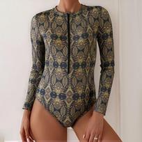 Swimsuit Women's Long-sleeved One-piece Sports Printed Diving Suit L