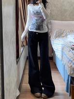 Women's Spicy Girl Black Low-Rise Micro-Flare Jeans: Autumn Slimming, Versatile, Wide-Leg, Straight-Leg Pants XL juoda