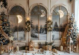 Photography Background Winter Christmas Glitter Moon Forest House Xmas Tree Kids Family Portrait Decor Backdrop Photo Studio 150X100CM