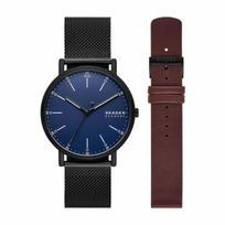 Skagen SIGNATUR Black Stainless Steel SKW6933SET Men's Three-Hand Watch, juoda