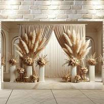 1 elegant Pampas flower background - multi-functional polyester party decoration banner studio prop flower party decoration 100x150cm