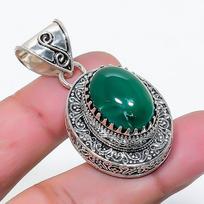 Natural Green Onyx Gemstone Handmade 925 Sterling Silver Pendant 1.77  AP-15900