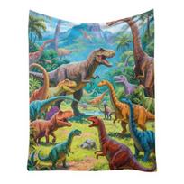 Dinozaurų antklodė vaikams, minkštas flanelės pledas 100x150cm blue