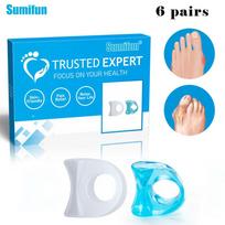 Sumifun 6 Pairs Vieno piršto anga Minkšti silikoniniai pirštų skyrikliai Pirštų dangtelis Pirštų apsauga Pirštų korektorius pėdų priežiūra Mėlyna ir balta beige