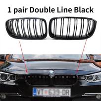 NAUJA-Blizgi juoda dviejų juostelių priekinė inksto grotelė Chromuotos deimantinės grotelės Pakeitimas BMW 3 serijai F30 F31 F35 2011- Black and Sliver gray