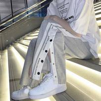 Men's  Wide Leg Sweatpants Plus Size Street Sweatpants Side Button Loose Pants Casual Split Basketball Pants Sport Trousers 3XL