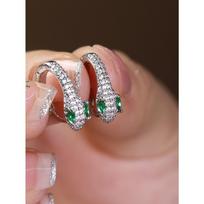 Fashionable Sweet and Cool Snake Shaped Ear Loops with Green Diamonds and Ear Buckles