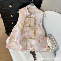 new small foreign style buckle pink jacquard vest women's top M [Recommended below 50kg] rožinė