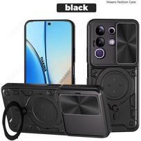 Slenkančio lęšio apsauginis dėklas Funda skirtas Vivo Y29 4G Global Dėklas skirtas Vivo T4X 5G India Y300t China Dėklas su magnetiniu žiedu ir atrama Vivo Y29 4G Global juoda