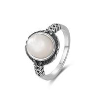 Vintage S Sterling Silver Natural Moonstone Ring Oval 8*10MM Simple Black Twists Ring Party Gifts Fine Jewelry For Women Men 6