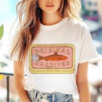 Original Sardinia Pattern Short Sleeved Women's Cartoon Watercolor Cute Print Summer T-Shirt Clothing Regular Top Casual T-Shirt S balta
