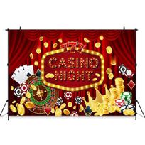 Mocsicka Casino Night Photography Backdrop Las Vegas Party Red Curtain Background Cloth Roulette Poker Gold Coins Photo Booth Fabric-180x110cm