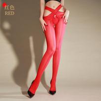 Ultra-Thin 8D Oil Bright Pantyhose Sexy Black Silk Color Female Sex Temptation Cross-Open Stockings Semi-Transparent Free Size raudona