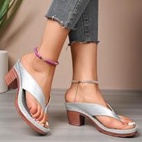 Summer Fashion Sexy PU Herringbone High Heels Women's Casual New Style Daily Roman Comfortable Sandals Size 36-43 36 sidabras