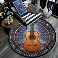 Acoustic Guitar Symphony Round Area Rug Under Office Chairs Bedroom Living Room Home Decor 80cm x 80cm