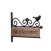 American Welcome Sign Board Iron Art Wooden Hanging Pendant Rural Style Bird Pattern Door Hanging Decoration Wall Mounted