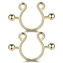 2pcs/lot Surgical Steel Fake Sexy Nipple Clip Rings Charm Faux Nipple Shield Non Piercing Rings Body Jewelry for Women Gift 14G 1.6x15x5x5mm&Hoop&Nipple Rings&body