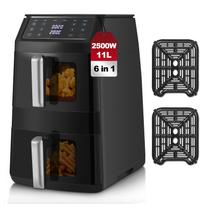 Double Chamber Hot Air  Fryer, 2500 W Vertical Double Stack Airfryer, 2 Chambers with Viewing Window, Space-Saving Design EU 220-240