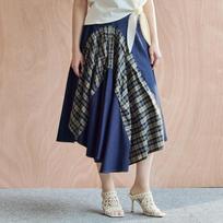 Maxza Contrast Check Unbalanced Flare Denim Skirt Zf05qs001nh blacks/FREE
