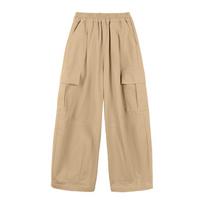 LUSON Girls' Wide-Leg Cargo Pants 130 chaki