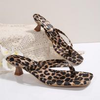 Women Slippers High Quality Women Sexy Shoes Bow Knot Leopard Print High Heel Sandals Beach Comfortable Slippers Slide Women 35