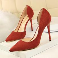 Women's suede high heels Pointed sexy single shoe elegant slim heeled Shoes Comfortable Shallow Mouth ladies pumps Mujer 34 oranžinė