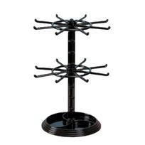 Rotating 2-Tier Jewelry and Keychain Display Stand Plastic Spinner Organizer for Bracelets Earrings Accessories Hanging Rack black