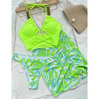 Sexy With Skirt Halter Lace Up Bikini Women Swimwear Female Swimsuit Three-pieces Bikini set Bather Bathing Suit Swim Lady S neoninės žalios spalvos