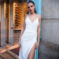 Sexy Women V Neck Split Formal Evening Party Dress Sexy Sleeveless Female Wedding Long Maxi Dress M balta