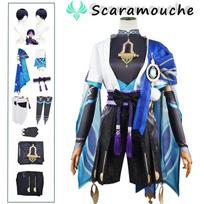 Scaramouche Cosplay Wanderer Costume Wig Game enshin Cosplay Halloween  Cosplay Scaramouche Costume for Men L-(Costume+Wig)