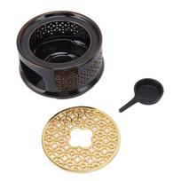 Teapot Warmer Tea Coffee Warmer Base Ceramic Heater with Spoon Lid and Candle Holder Brown ruda