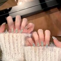 Pure Hand-made Phototherapy Nail Art Succulent Green Wearable Nail Finished Cat Eye Nail Art Patch Showing Whiteness extra small xs