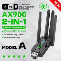 2IN1 AX900 WIFI6 Bluetooth 5.4 USB belaidis adapteris 2.4G/5Ghz 900Mbps dviejų juostų 4 antenų WiFi tinklo plokštė USB raktas WIN10/11 AX900 Model A